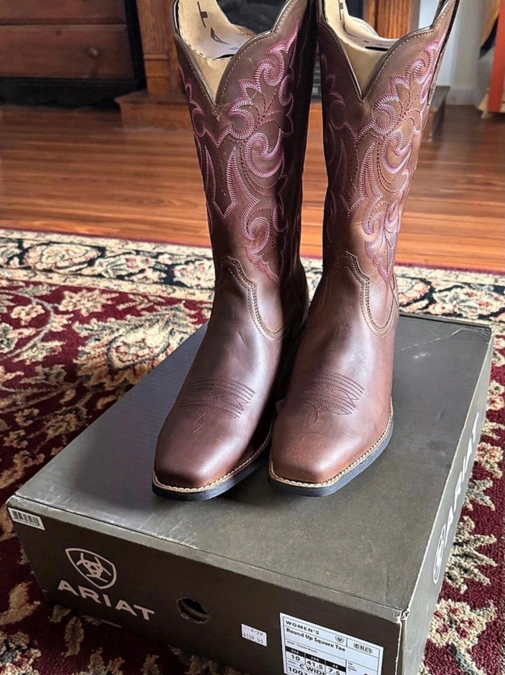 Ariat Round Up Square Toe Western Boot Brown & Pink US 10 C Wide